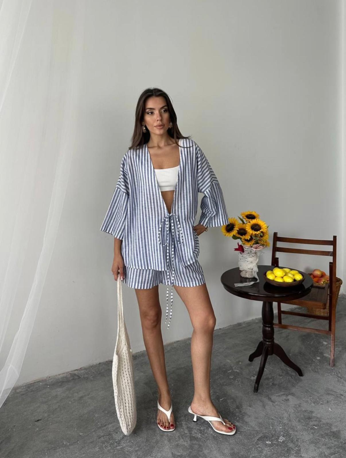 Ensemble Short Gilet Rayé