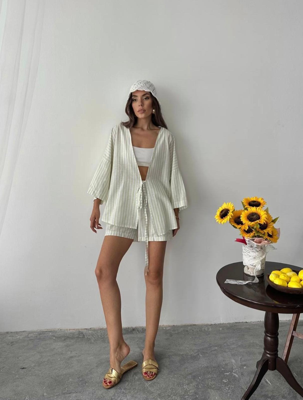 Ensemble Short Gilet Rayé
