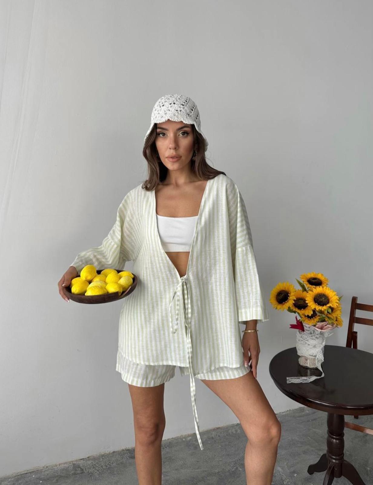 Ensemble Short Gilet Rayé
