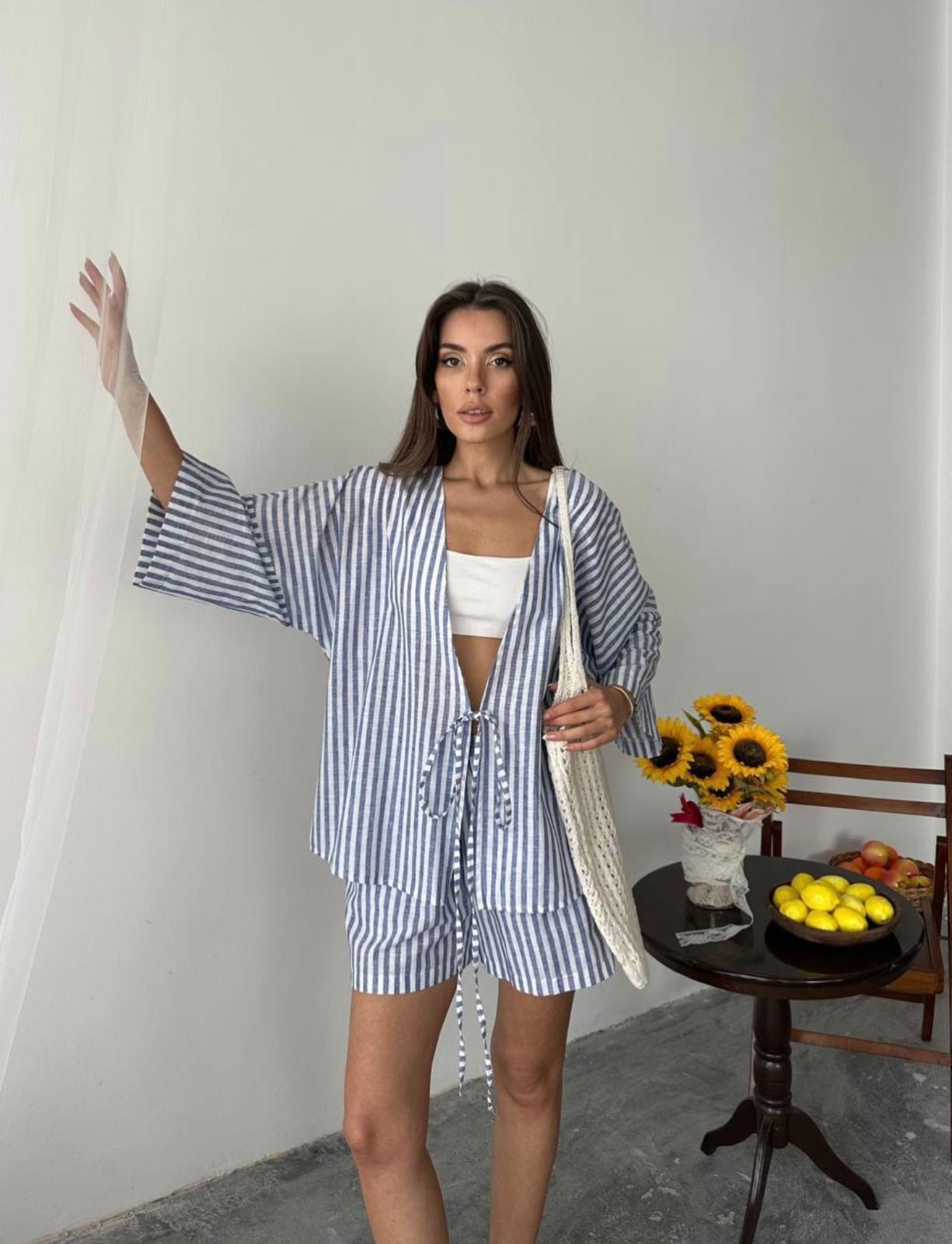 Ensemble Short Gilet Rayé